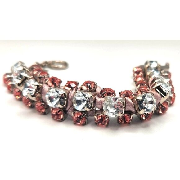 Blush Pink & Colorless Rhine Stone Toggle Bracelet With Ribbon - Picture 2 of 3